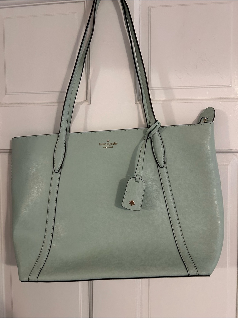 kate spade Mint Green Leather Tote with Luggage Tag